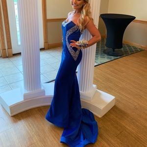 Royal blue strapless prom dress
